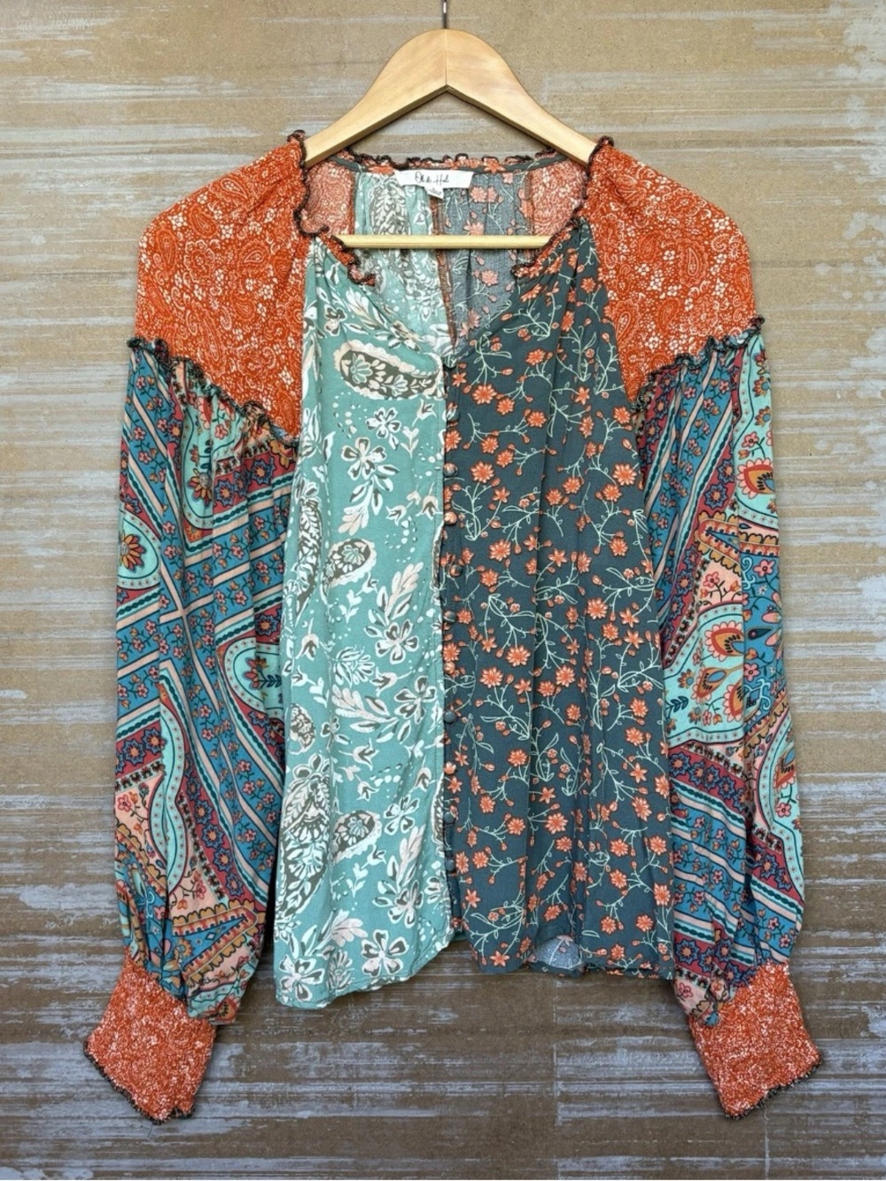 Oli & Hali Floral Paisley Button Down Blouse Boho Preppy Classic Womens S